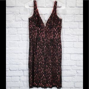 𝅺TRINA Turk • black and coral lace fitted dress